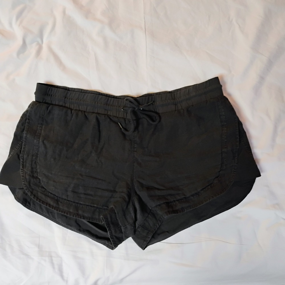Athleta Women's drawstring Linen Shorts Stretch Waist, Pockets, Gray Size‎ 12